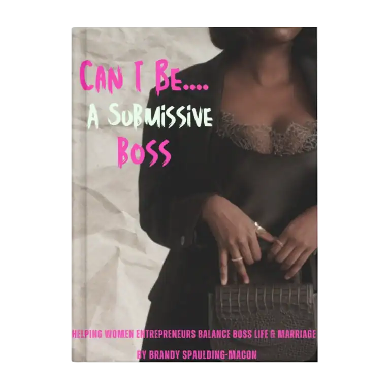 Woman holding a clutch with text "Can I Be a Submissive Boss?" for empowering women entrepreneurs.